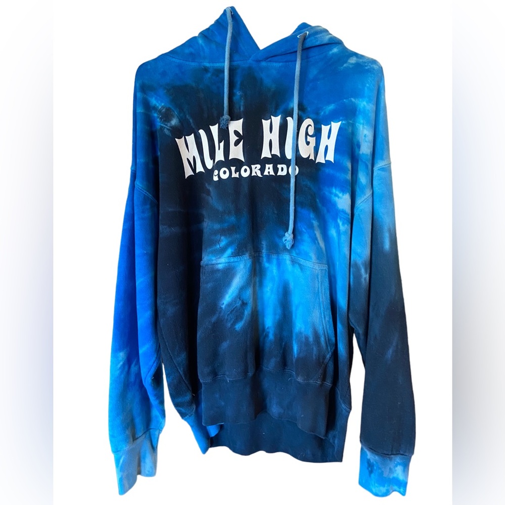 Vintage Blue Tie Dye MILE HIGH Colorado CO Men’s L Hoodie MINTY
